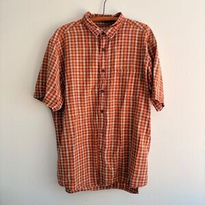 Vintage WOOLRICH Plaid casual button down dress shirt Men XL Orange fabric